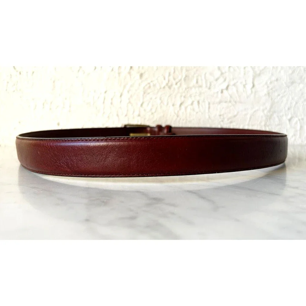 Brown Italian Leather Belt Brass Buckle 2 Keepers - Men's Size 42